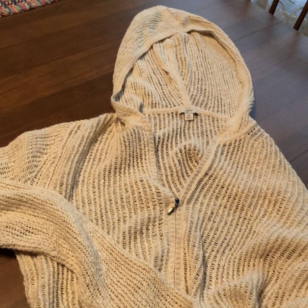 J Jill Zip Front Hooded Mesh Summer Sweater